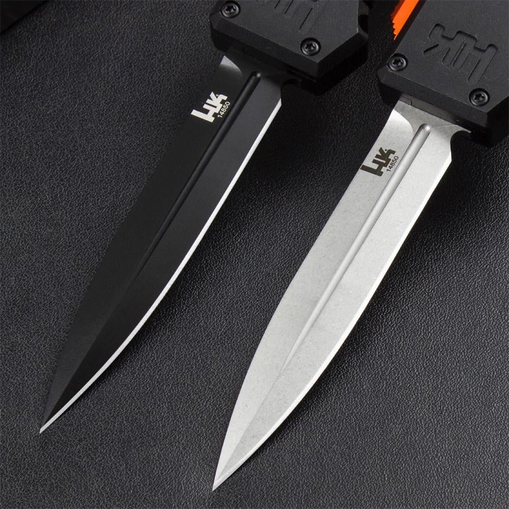 Benchmade Heckler & Koch 14850BK Epidemic OTF Auto Spring Assisted Open Knife D2 Steel Blade 6061 T6 Aluminum Alloy + Anodized Handle Camping Tactical Hunting Knives Self-defense EDC Tool