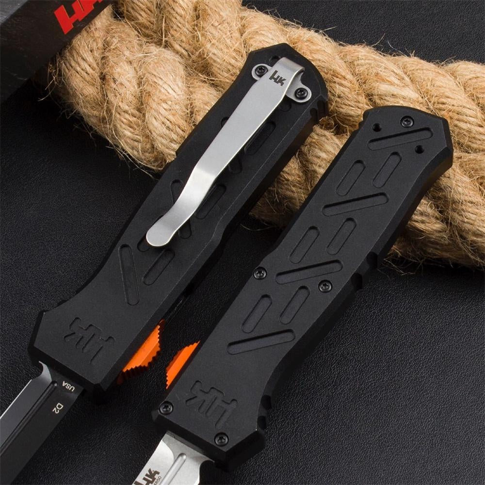 Benchmade Heckler & Koch 14850BK Epidemic OTF Auto Spring Assisted Open Knife D2 Steel Blade 6061 T6 Aluminum Alloy + Anodized Handle Camping Tactical Hunting Knives Self-defense EDC Tool