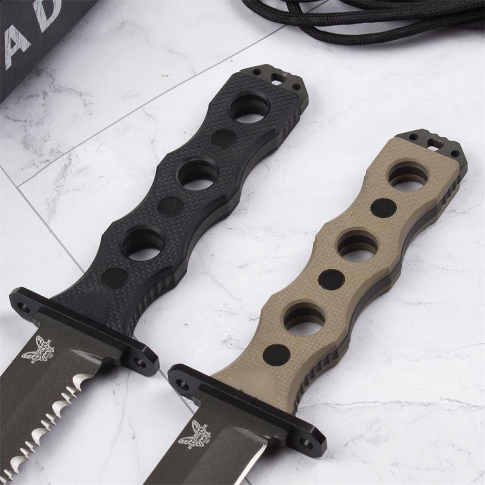 Benchmade 185BK SOCP Special Tactics Bushcraft Fixed Blade Knife 7.11" CPM-3V Black Double Edge Plain Dagger Blade G10 Handles Outdoor Hunting Camping Self Defense Combat Military Knife
