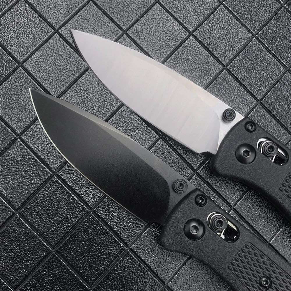 Mini Bugout EDC Pocket Knife with Belt Clip - Manual Open 2.76" Drop Point Blade nylon wave fiber Handle, Axis Lock and Thumb Studs for Everyday Carry and Outdoor Hunting, Camping and Survival (black blade-black)