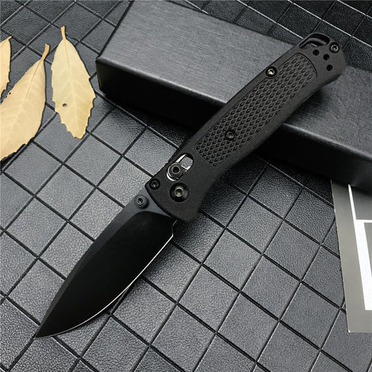 Mini Bugout EDC Pocket Knife with Belt Clip - Manual Open 2.76" Drop Point Blade nylon wave fiber Handle, Axis Lock and Thumb Studs for Everyday Carry and Outdoor Hunting, Camping and Survival (black blade-black)