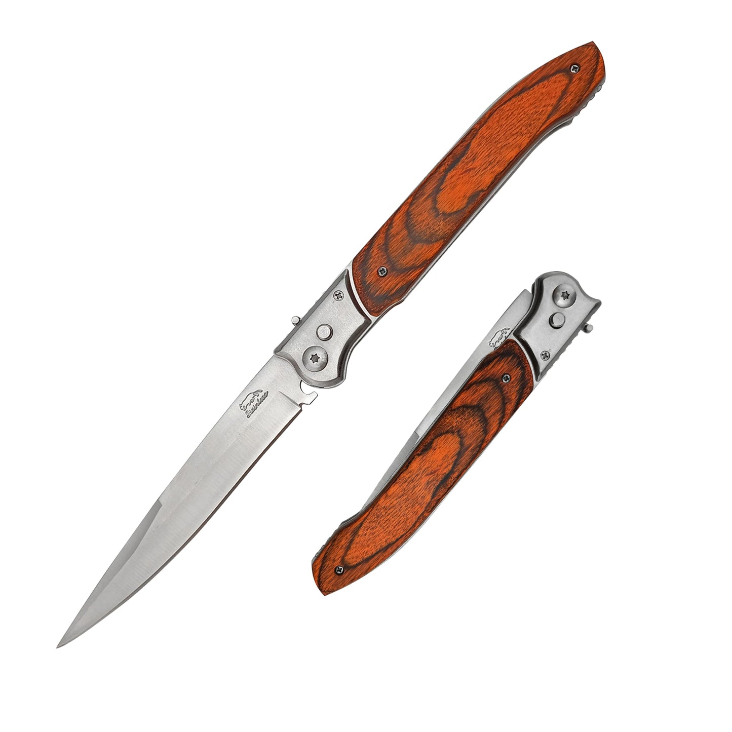12" Large Pocket Knife，Multifunctional Folding Knives，Gifts for Men，Stainless Steel Blade and Wooden Handle，Portable Tool for Camping，Hiking