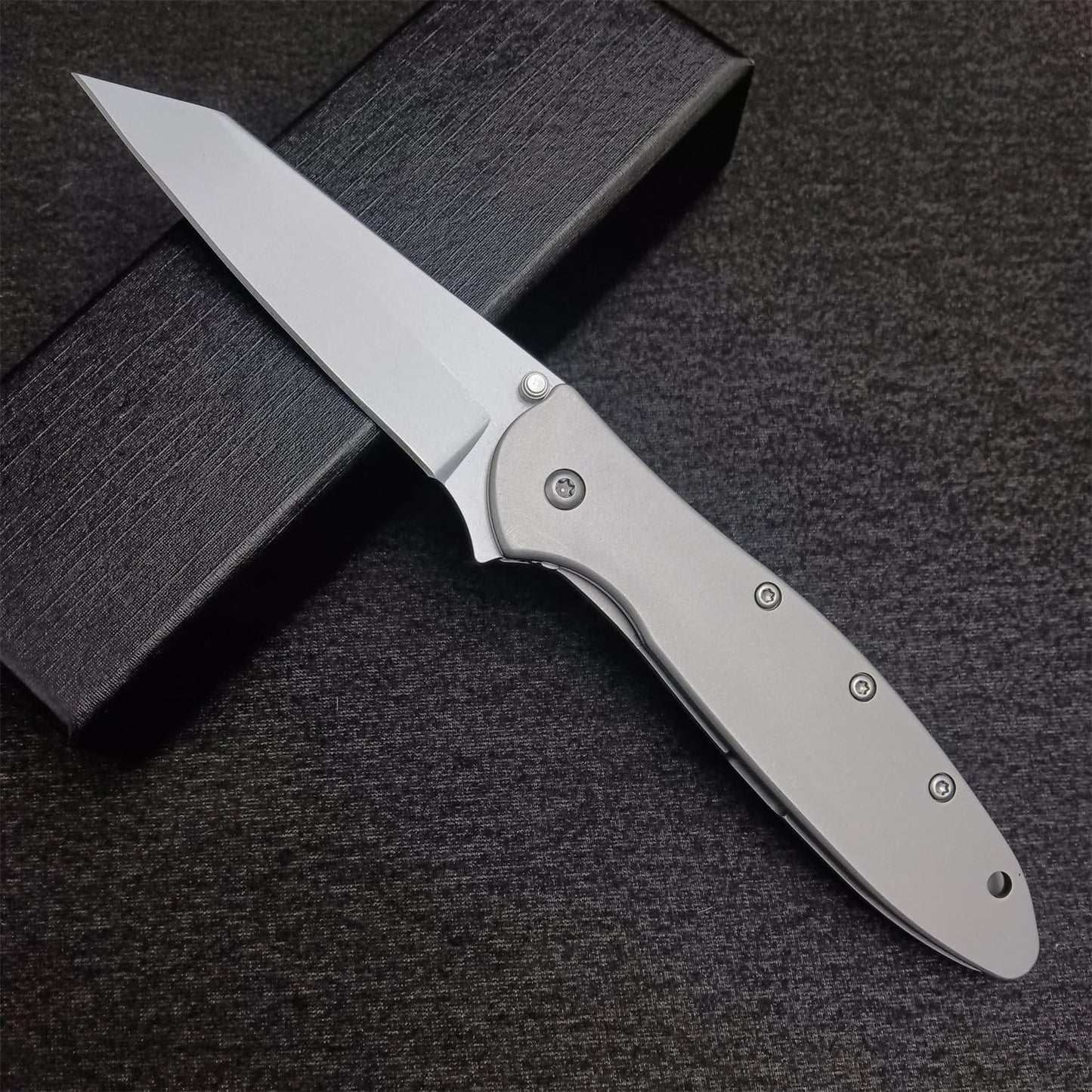 Assisted Opening 1660R Flipper EDC Pocket Knife, 3" Sandvik 14C28N Reverse Tanto Blade, Stainless Steel Handle, Dual Lock System, Outdoor Folding Knife For Men