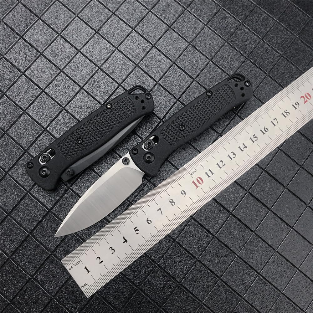 Mini Bugout EDC Pocket Knife with Belt Clip - Manual Open 2.76" Drop Point Blade nylon wave fiber Handle, Axis Lock and Thumb Studs for Everyday Carry and Outdoor Hunting, Camping and Survival (black blade-black)
