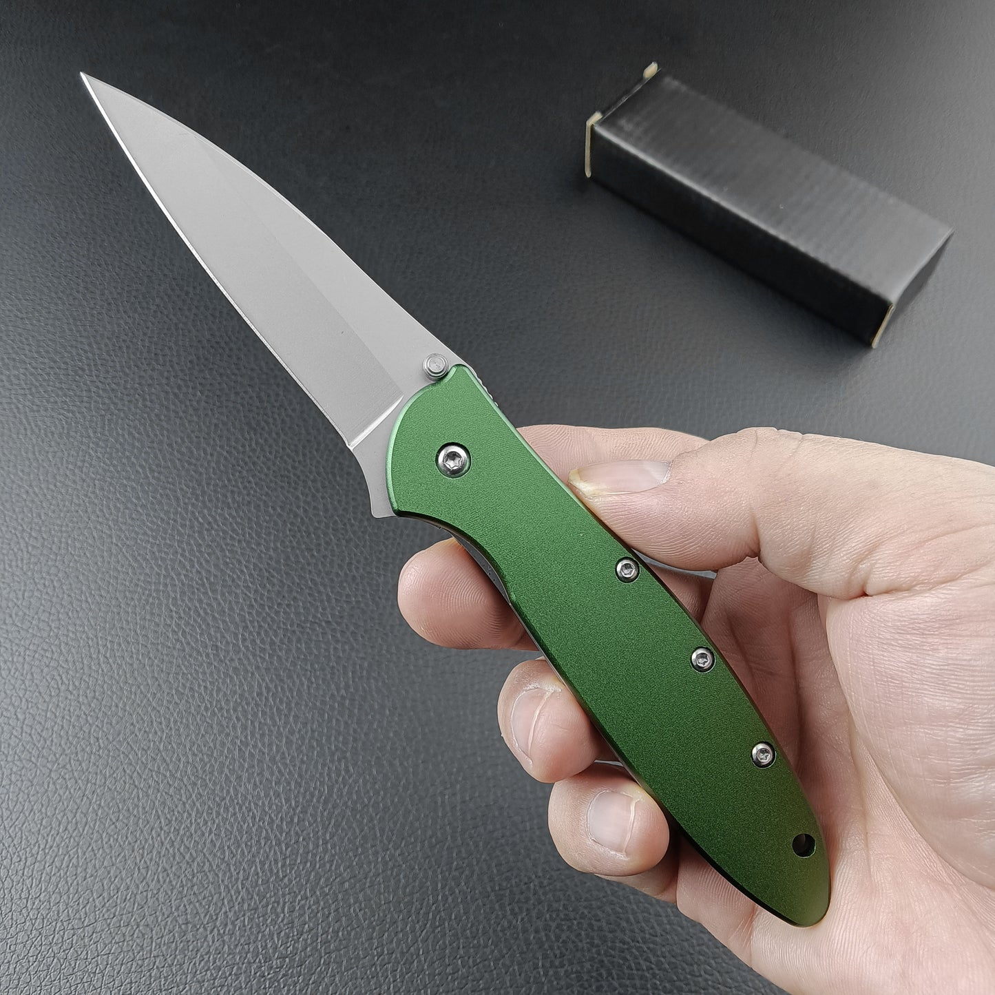 Olive Chive Folding Pocket Knife, 2.9 Inch 8Cr13Mov Manual Studs Open Blade and Aluminum Handle,  Multi Tool for Camping，Hiking