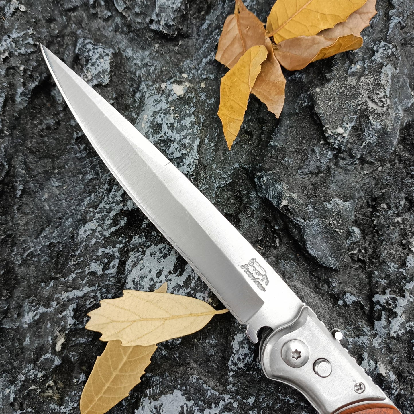 12" Large Pocket Knife，Multifunctional Folding Knives，Gifts for Men，Stainless Steel Blade and Wooden Handle，Portable Tool for Camping，Hiking