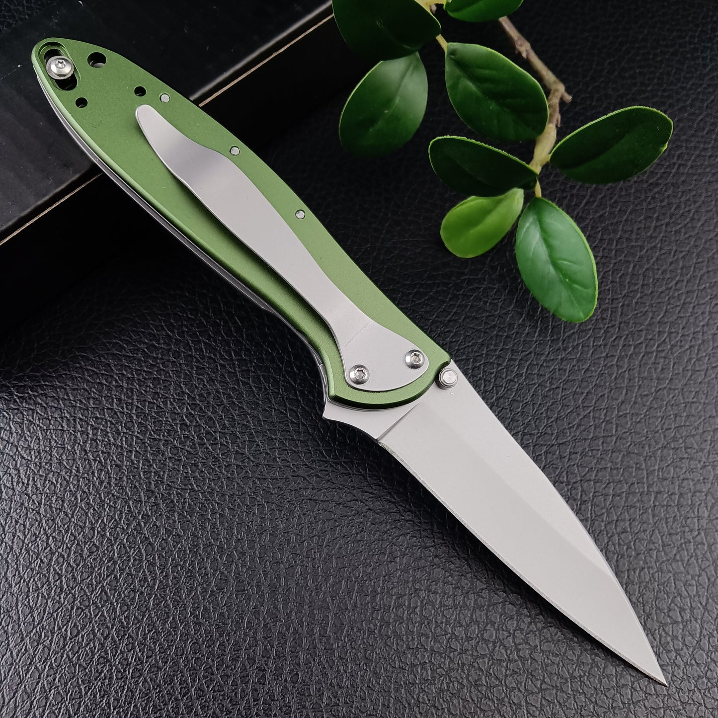 Olive Chive Folding Pocket Knife, 2.9 Inch 8Cr13Mov Manual Studs Open Blade and Aluminum Handle,  Multi Tool for Camping，Hiking