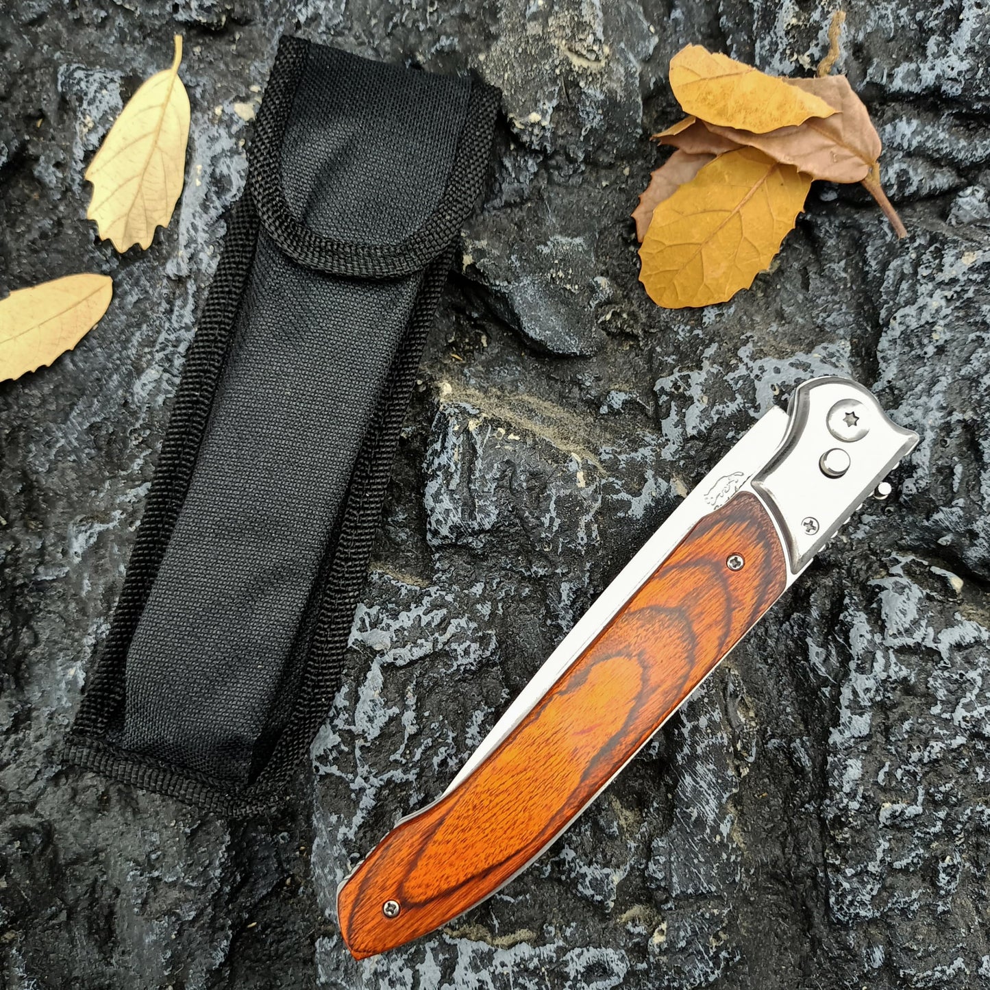 12" Large Pocket Knife，Multifunctional Folding Knives，Gifts for Men，Stainless Steel Blade and Wooden Handle，Portable Tool for Camping，Hiking