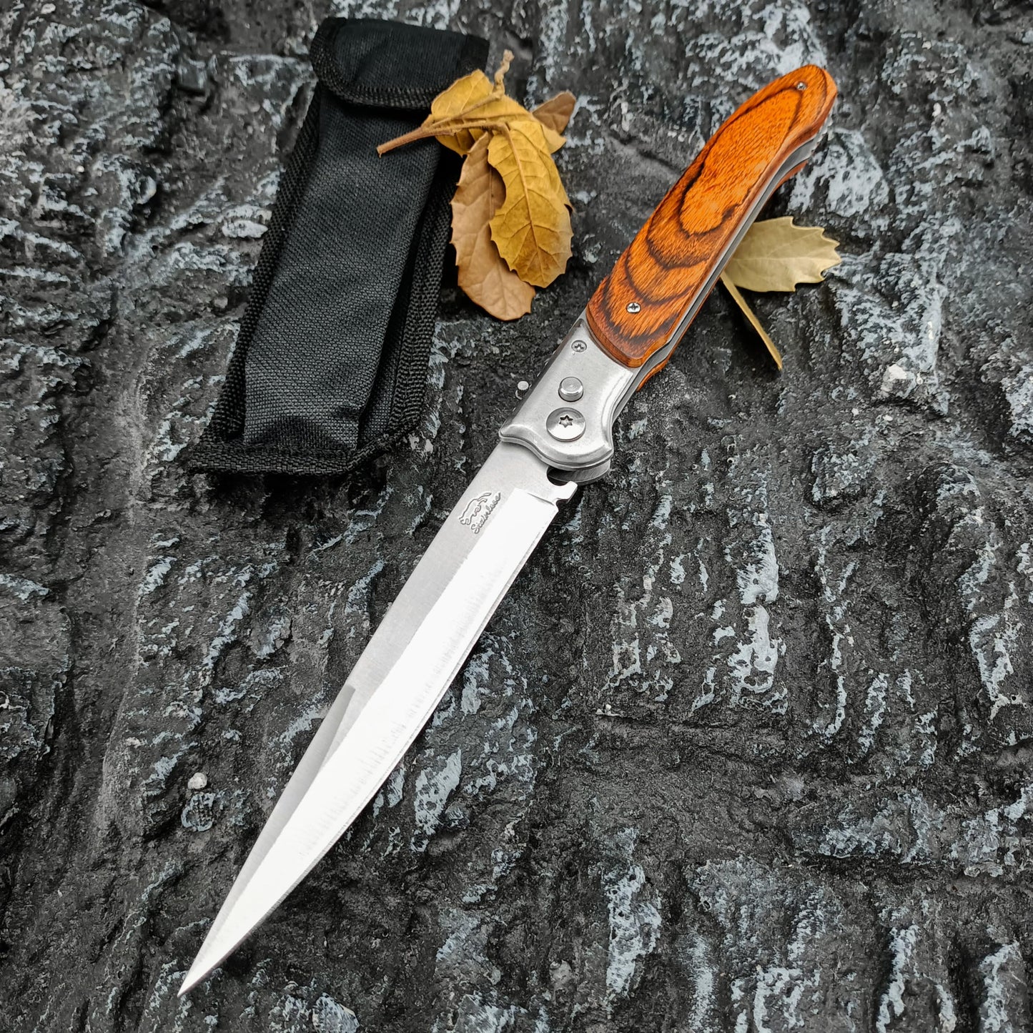 12" Large Pocket Knife，Multifunctional Folding Knives，Gifts for Men，Stainless Steel Blade and Wooden Handle，Portable Tool for Camping，Hiking
