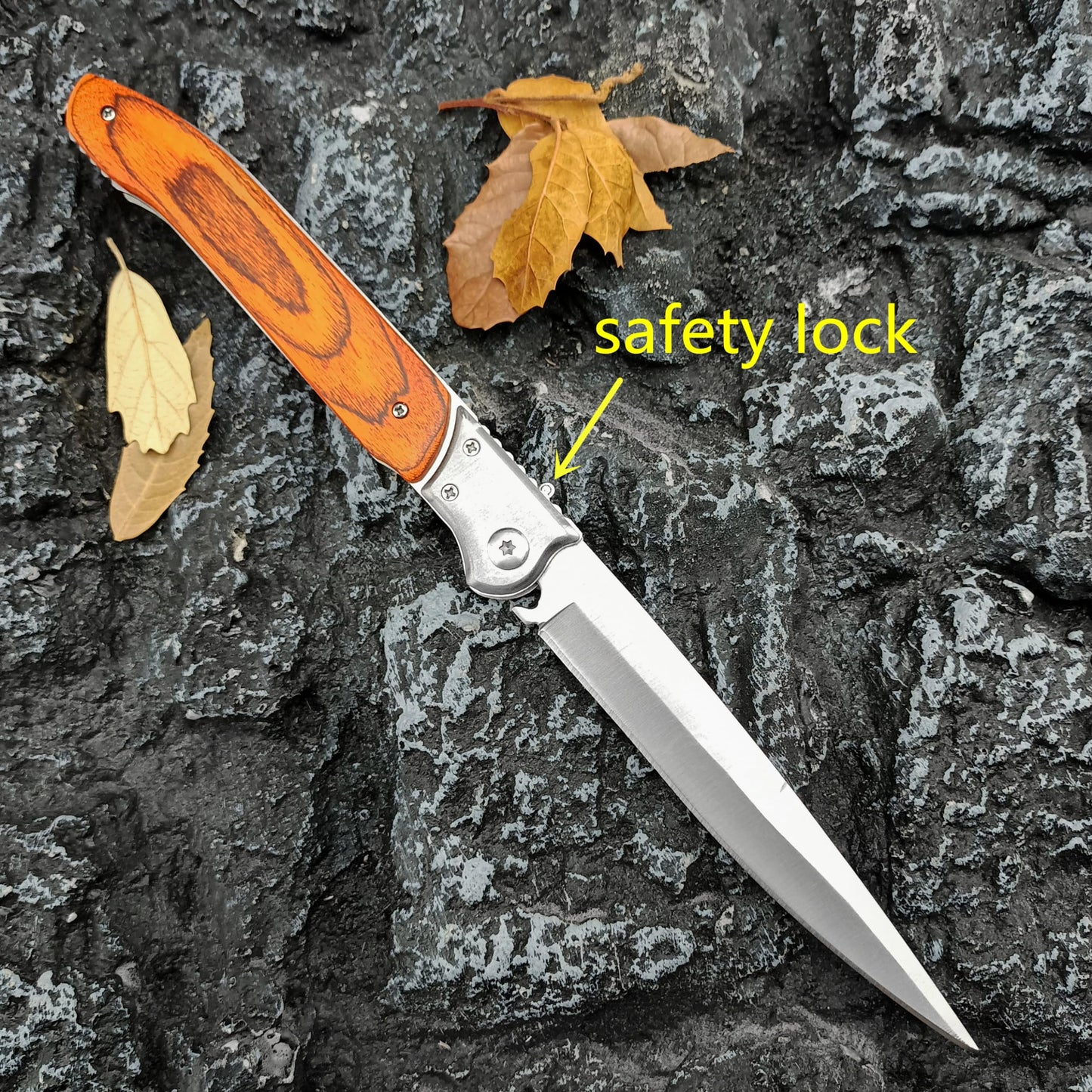 12" Large Pocket Knife，Multifunctional Folding Knives，Gifts for Men，Stainless Steel Blade and Wooden Handle，Portable Tool for Camping，Hiking