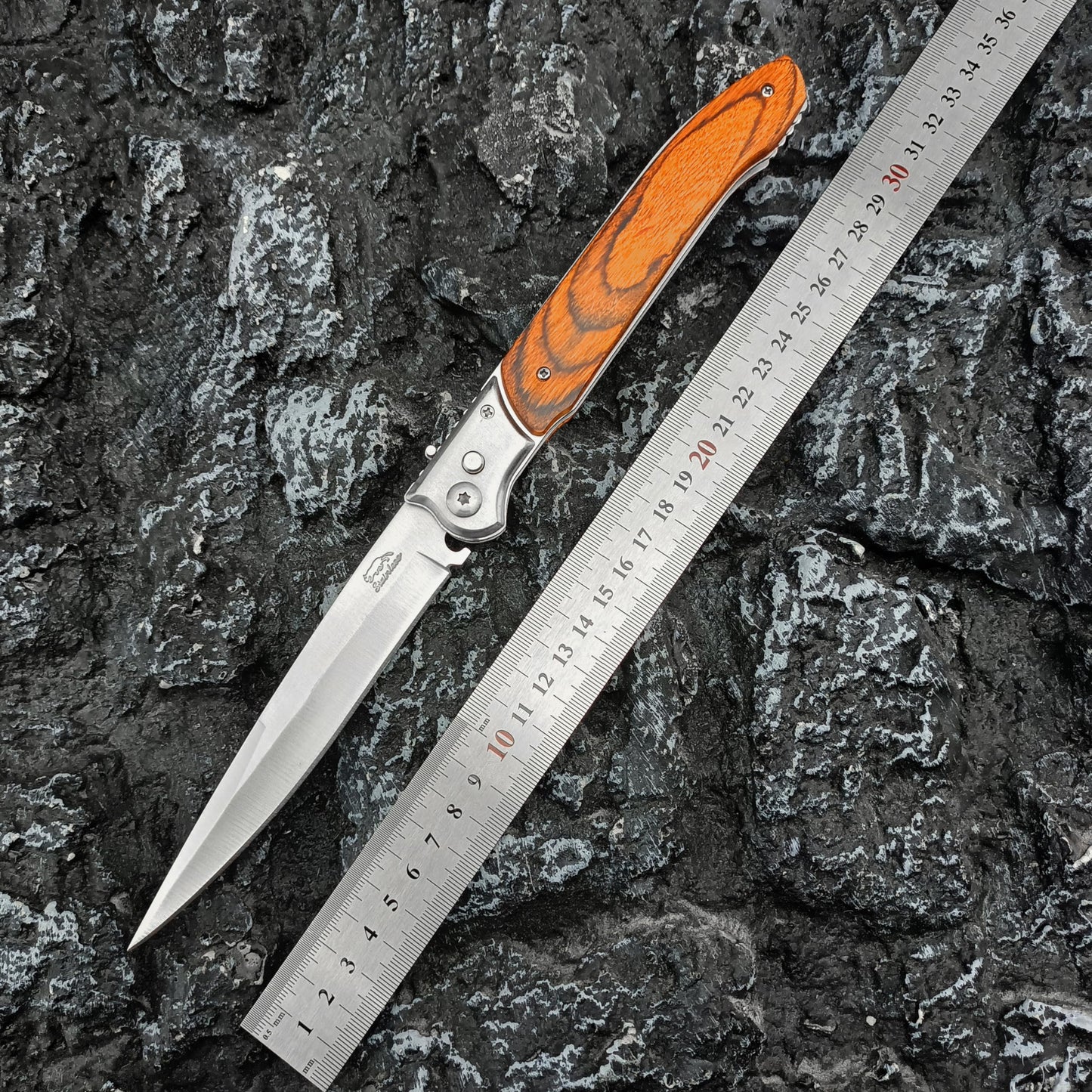 12" Large Pocket Knife，Multifunctional Folding Knives，Gifts for Men，Stainless Steel Blade and Wooden Handle，Portable Tool for Camping，Hiking