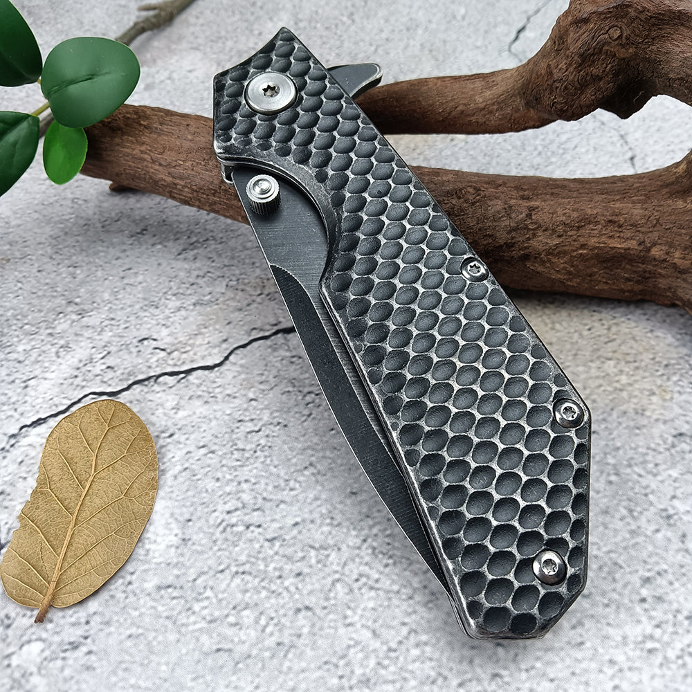 Stainless Steel Black Flipper Blade Outdoor Camping Utility Folding K ...