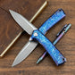 ZT0808 D2 Steel Flipper Folding Pocket Knife Anodized Blue Flame Pattern Titanium Alloy Handle