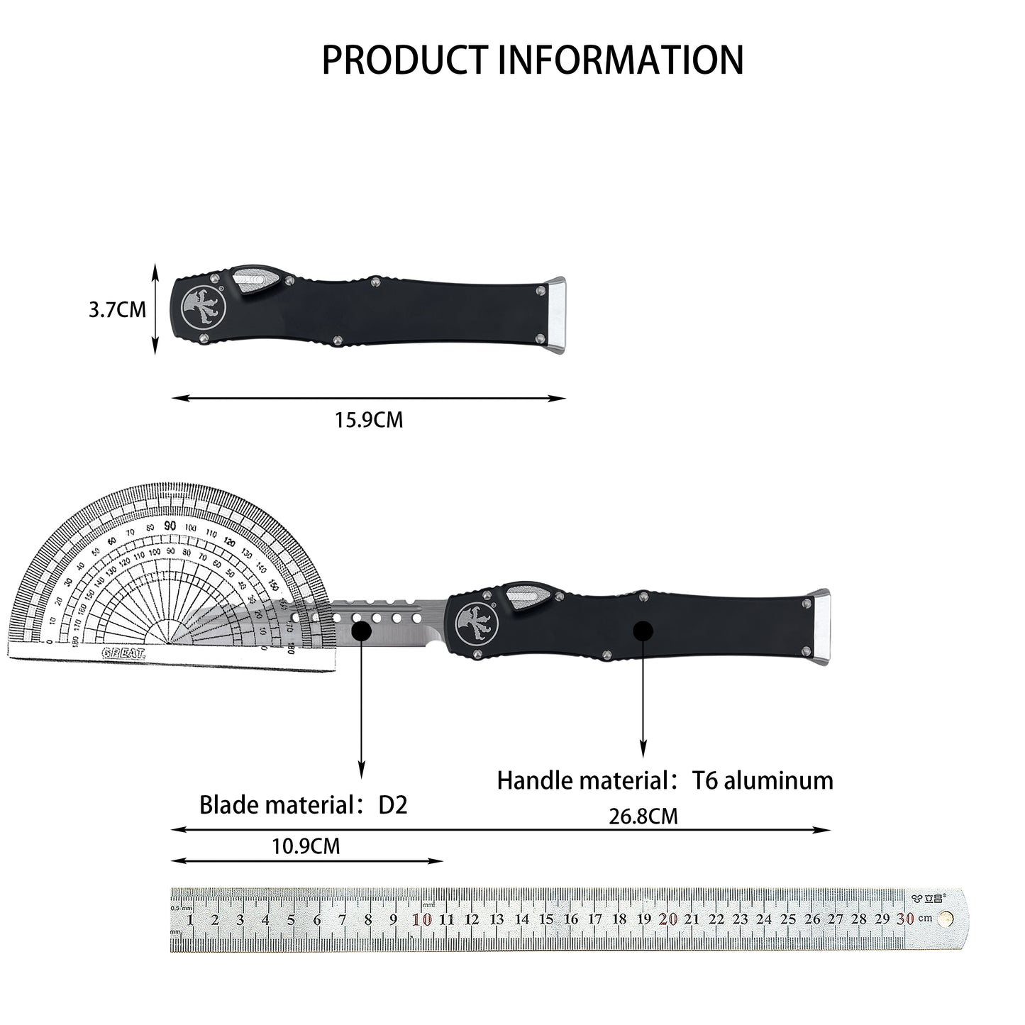 Halo V6  Single-Action OTF Automatic Knife - D2 Steel Blade T6 Aluminum Handle