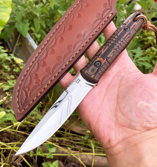 High Quality D2 Blade G10 Handle Hunting Knife Small Straight Knife Camping Outdoor Fixed Blade Knive w/ Sheath