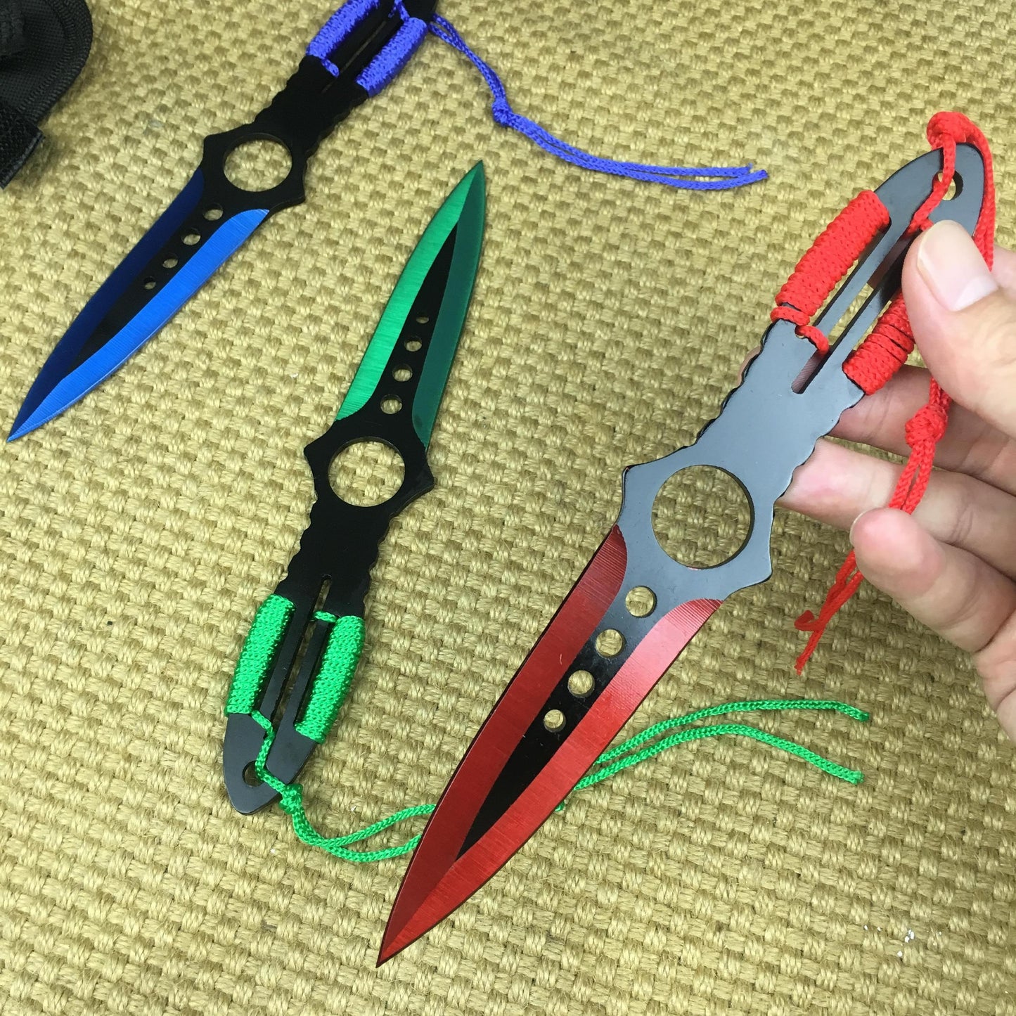 3PC 8" NINJA KUNAI TACTICAL HUNTING Throwing Knife Set + Sheath Survival Rescue Double Edged Blades