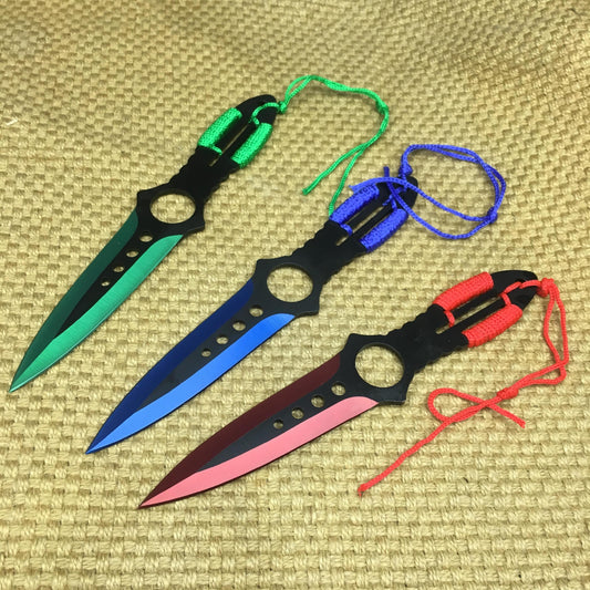 3PC 8" NINJA KUNAI TACTICAL HUNTING Throwing Knife Set + Sheath Survival Rescue Double Edged Blades