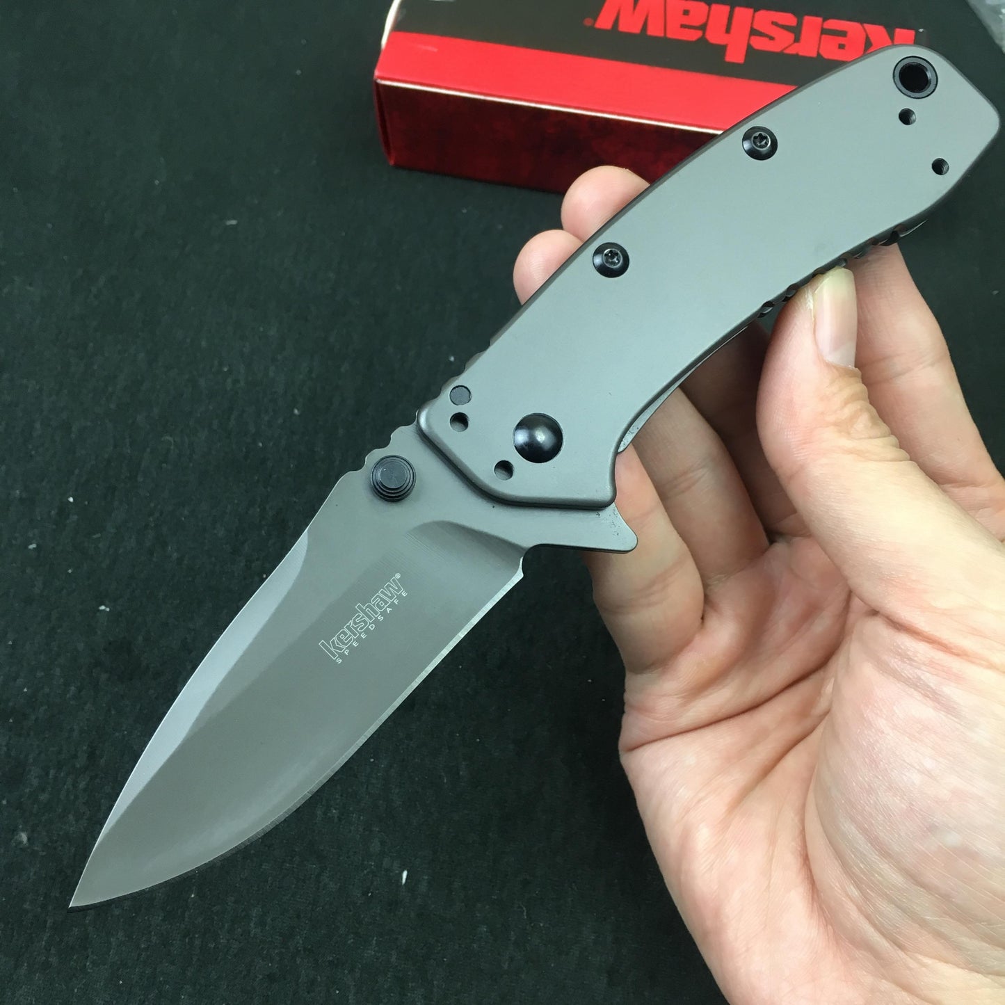 Kershaw Cryo II Aluminum Blackwash Pocket Knife (1556); 7.8  8CR13ov Stainless Steel Blade and Machined Aluminum Handle with SpeedSafe Assisted Opening, Liner Lock