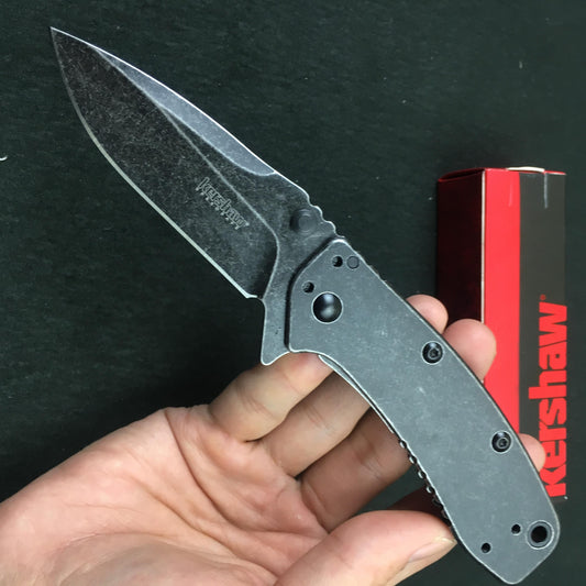 Kershaw Cryo II Aluminum Blackwash Pocket Knife (1556); 7.8  8CR13ov Stainless Steel Blade and Machined Aluminum Handle with SpeedSafe Assisted Opening, Liner Lock