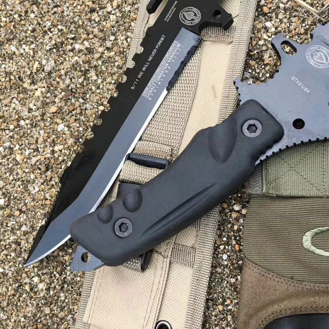 Tactical hunting knife fixed blade oxidized black handle military rescue knife combat dagger bayonet with nylon tactical knife sleeve