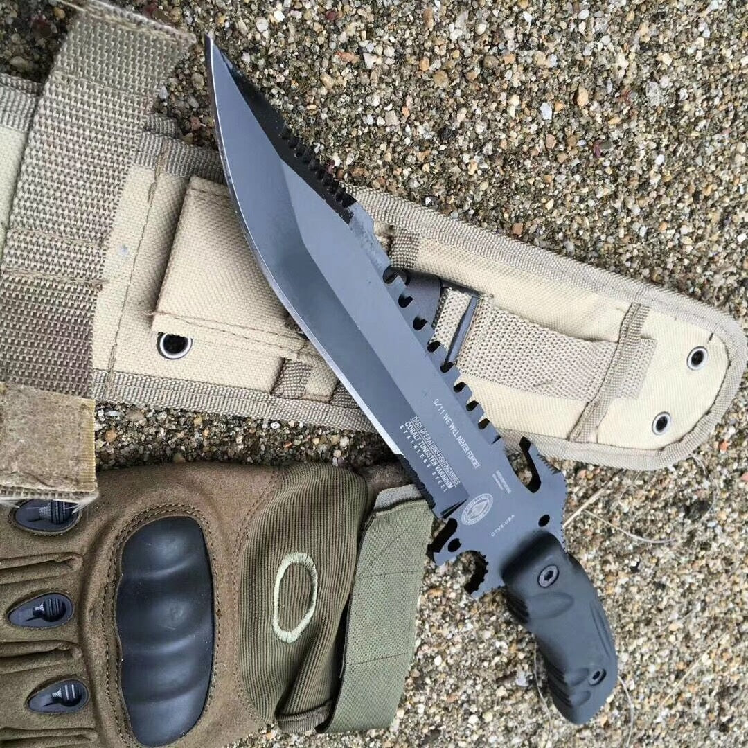 Tactical hunting knife fixed blade oxidized black handle military rescue knife combat dagger bayonet with nylon tactical knife sleeve