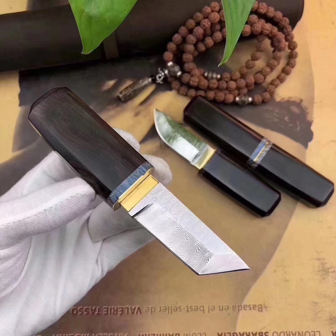 Imported forged non-steel core Damascus steel outdoor knife fixed blade tactical hunting knife portable camping survival knife