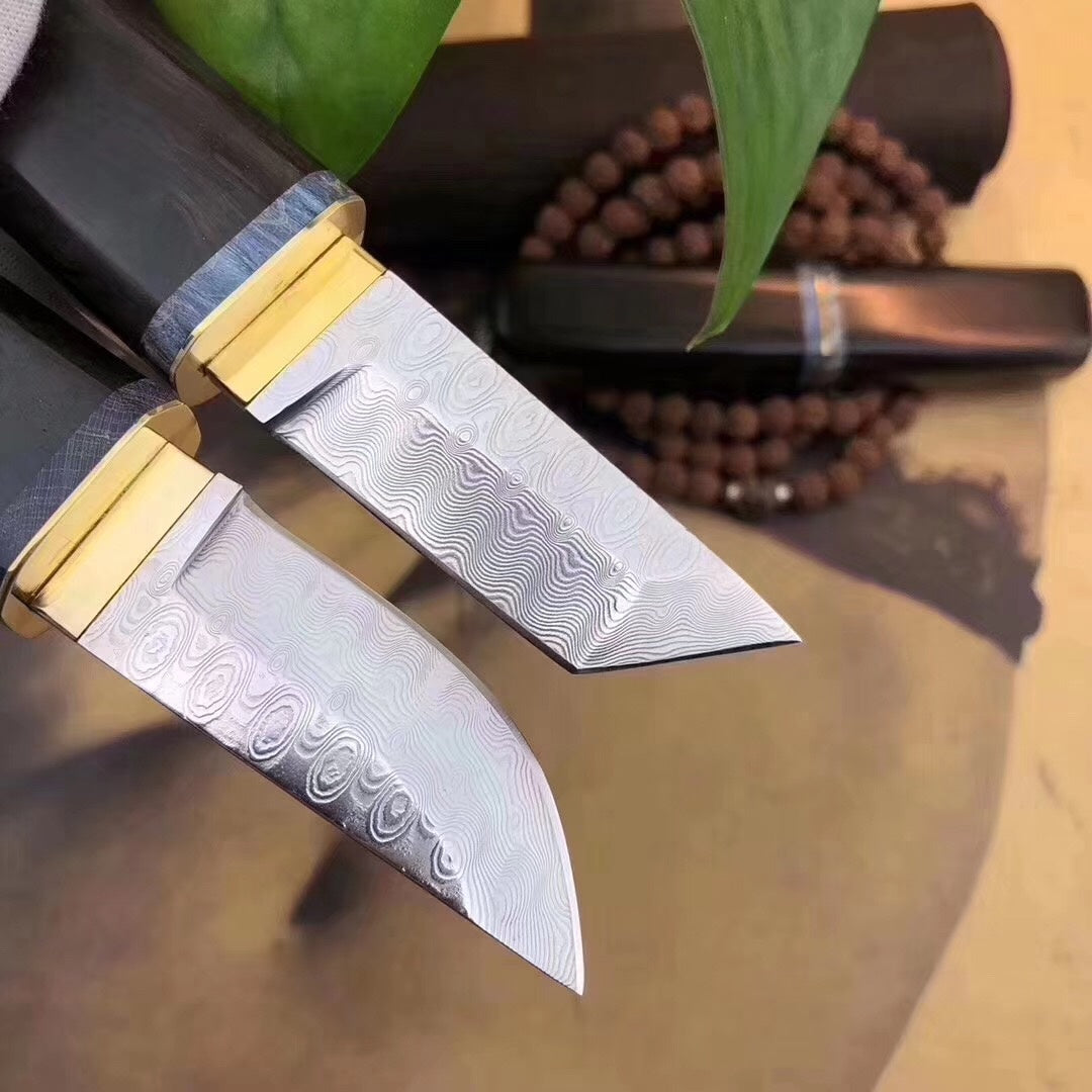 Imported forged non-steel core Damascus steel outdoor knife fixed blade tactical hunting knife portable camping survival knife