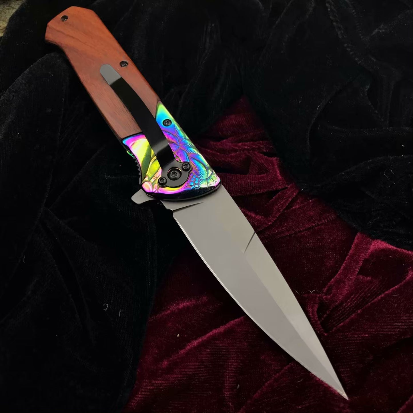 Browning Tactical quick cut camping knife survival rescue EDC all steel laser engraving + color wood folding knife