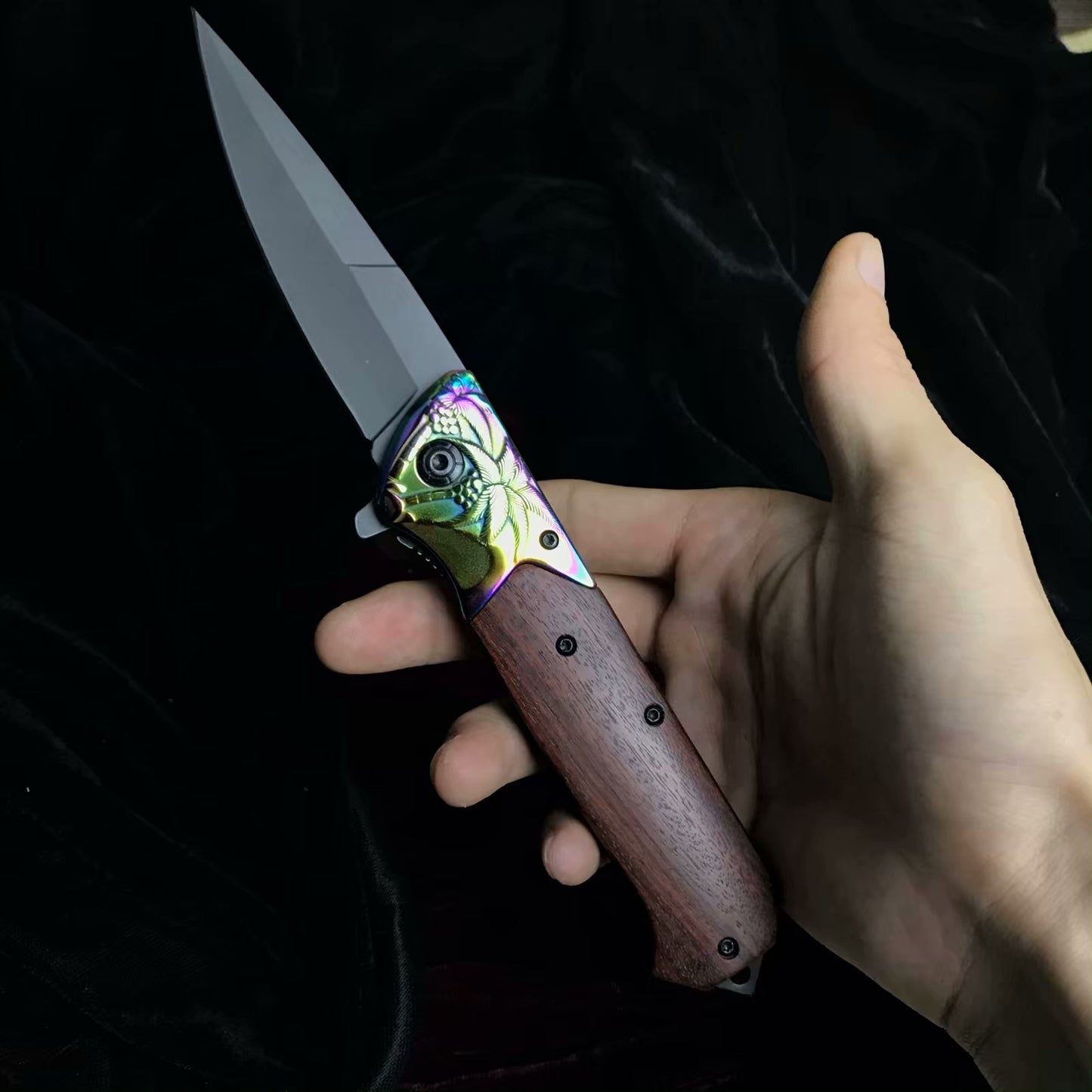 Browning Tactical quick cut camping knife survival rescue EDC all steel laser engraving + color wood folding knife