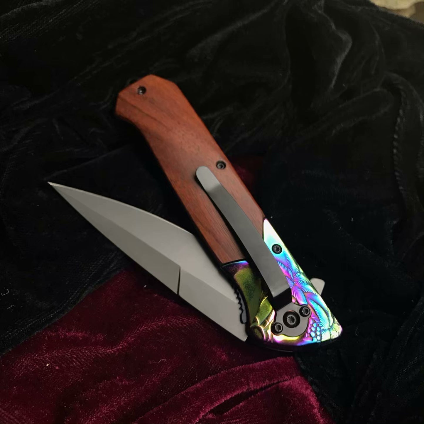 Browning Tactical quick cut camping knife survival rescue EDC all steel laser engraving + color wood folding knife