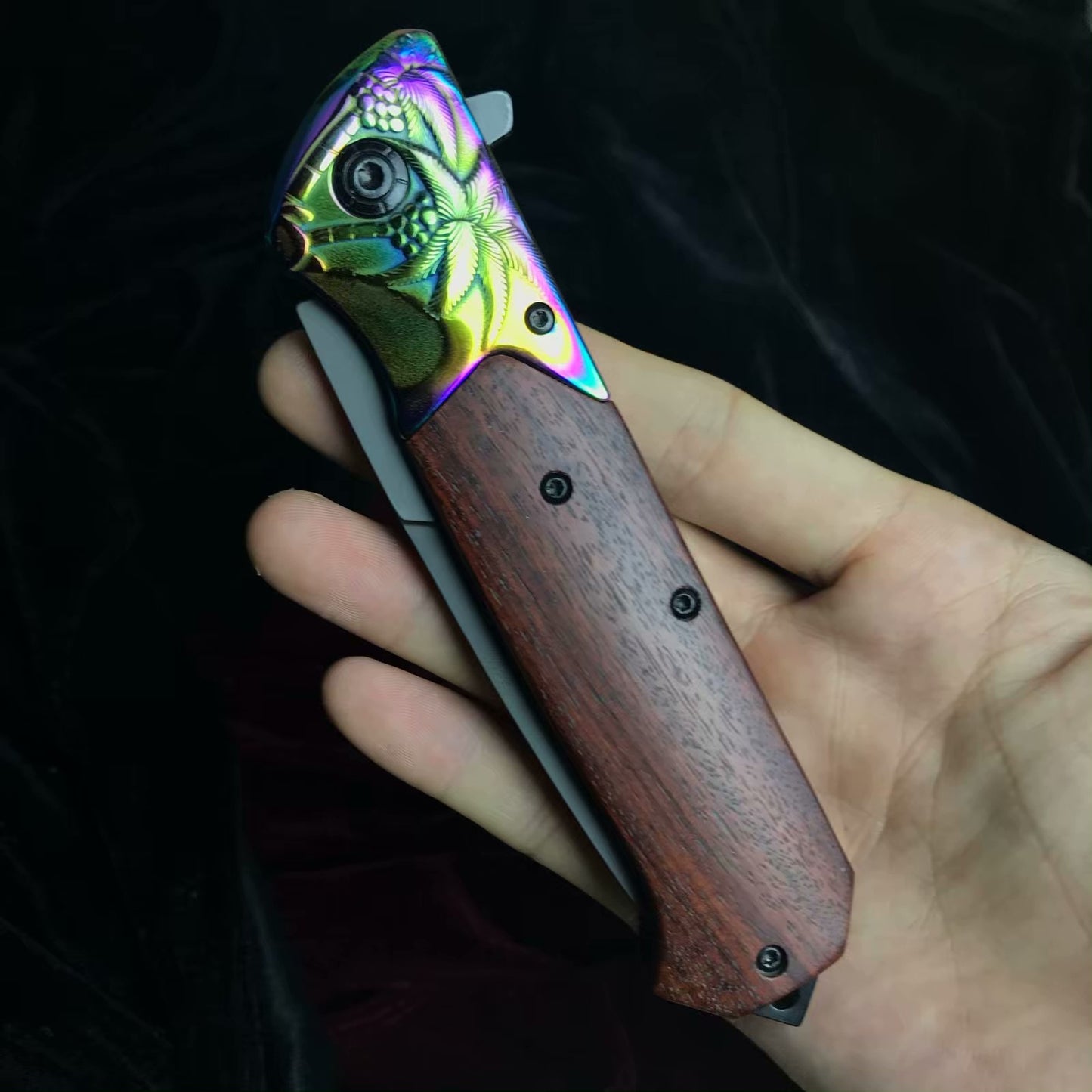 Browning Tactical quick cut camping knife survival rescue EDC all steel laser engraving + color wood folding knife