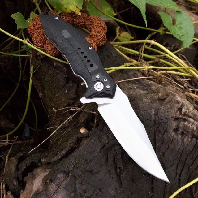 Black G10, vacuum oil quenching heat treatment tactical survival folding knife, corrosion resistant camping hunting outdoor knife