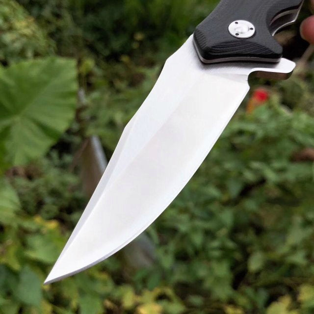 Black G10, vacuum oil quenching heat treatment tactical survival folding knife, corrosion resistant camping hunting outdoor knife