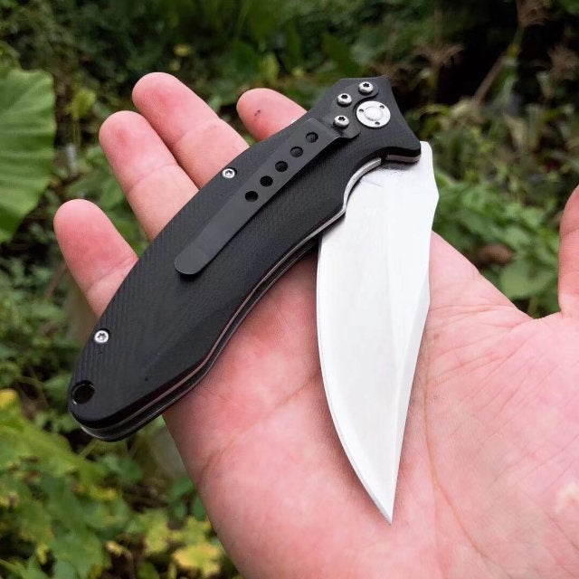 Black G10, vacuum oil quenching heat treatment tactical survival folding knife, corrosion resistant camping hunting outdoor knife