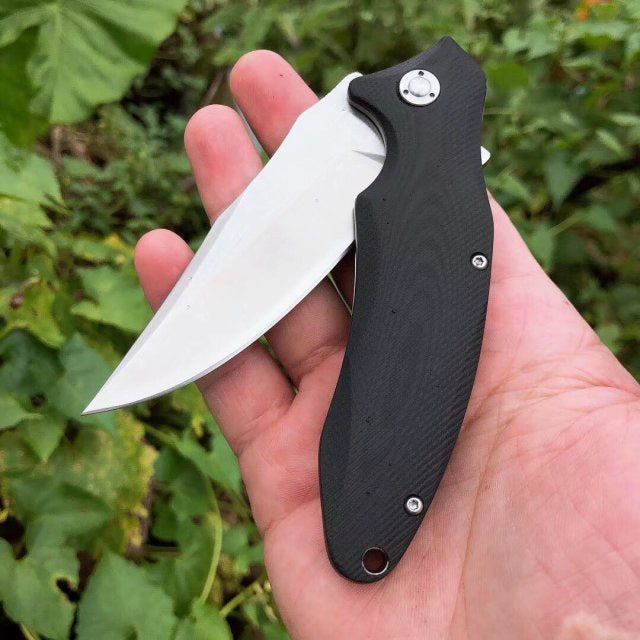 Black G10, vacuum oil quenching heat treatment tactical survival folding knife, corrosion resistant camping hunting outdoor knife