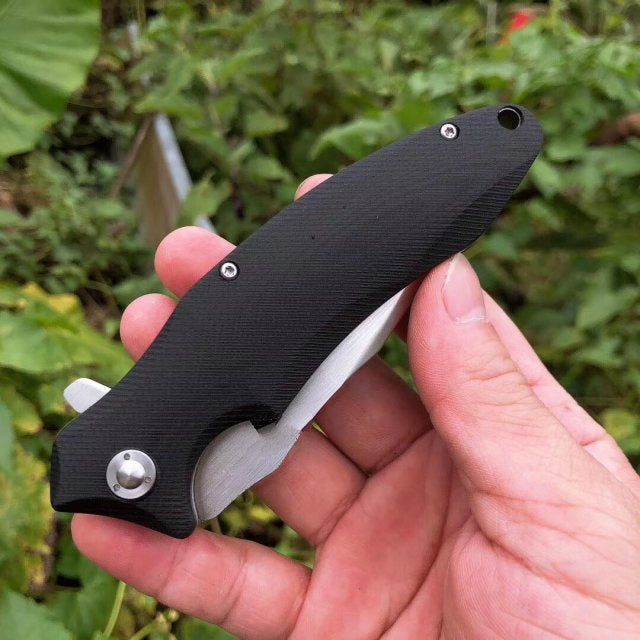 Black G10, vacuum oil quenching heat treatment tactical survival folding knife, corrosion resistant camping hunting outdoor knife