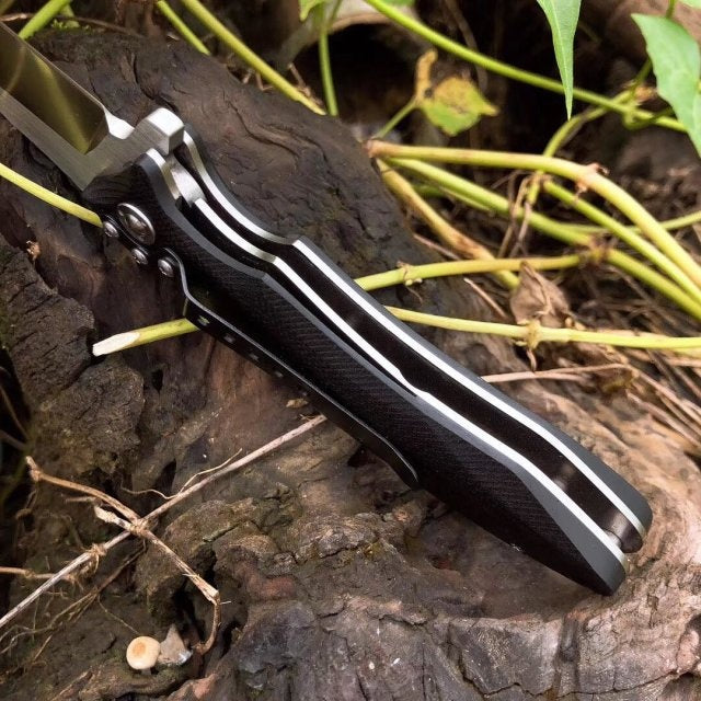 Black G10, vacuum oil quenching heat treatment tactical survival folding knife, corrosion resistant camping hunting outdoor knife