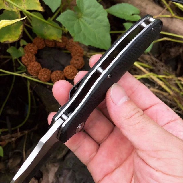 Black G10, vacuum oil quenching heat treatment tactical survival folding knife, corrosion resistant camping hunting outdoor knife