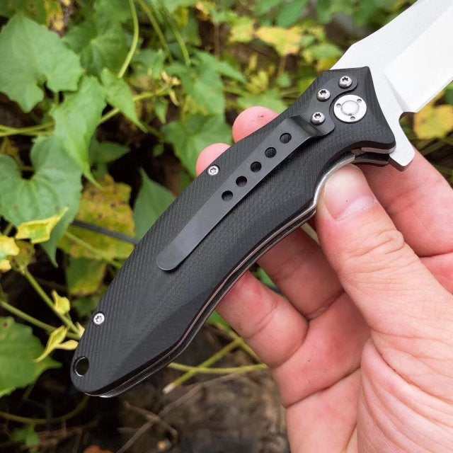 Black G10, vacuum oil quenching heat treatment tactical survival folding knife, corrosion resistant camping hunting outdoor knife
