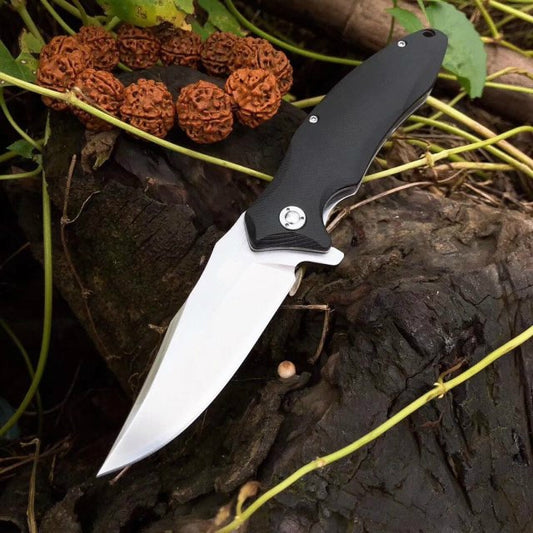 Black G10, vacuum oil quenching heat treatment tactical survival folding knife, corrosion resistant camping hunting outdoor knife