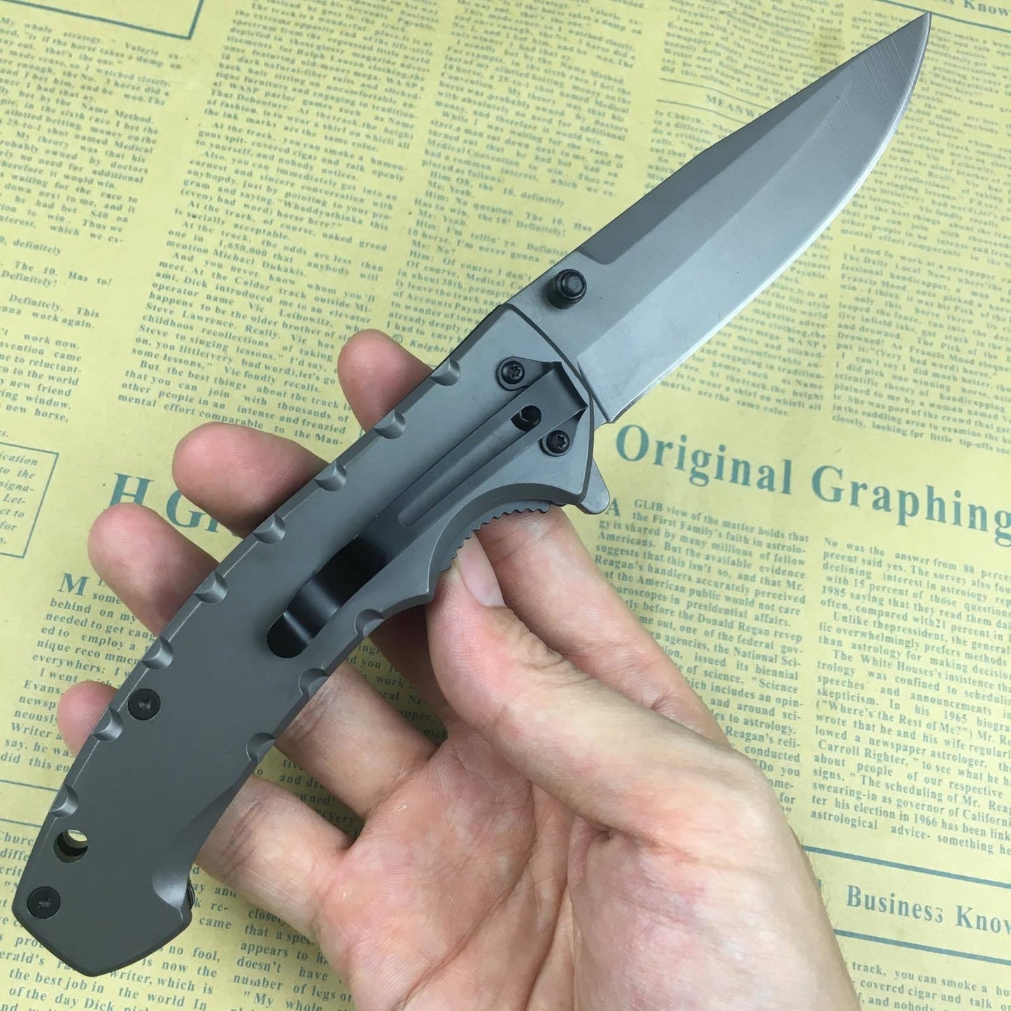 Browning Black blade folding pocket knife 5Cr15Mov tactical survival knife, camp knife, camp rescue tool grey titanium handle
