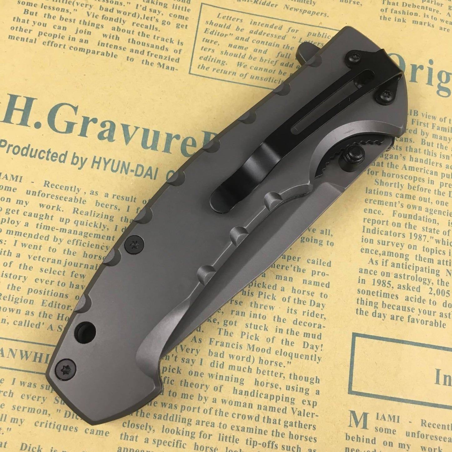 Browning Black blade folding pocket knife 5Cr15Mov tactical survival knife, camp knife, camp rescue tool grey titanium handle