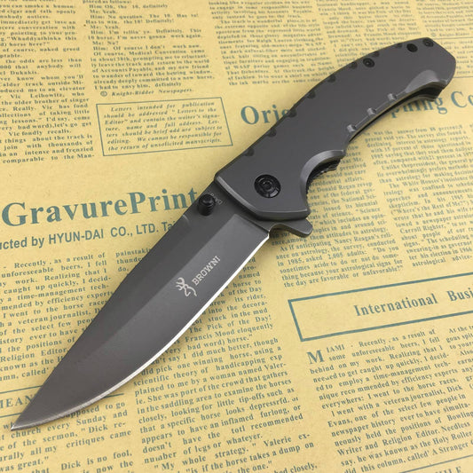 Browning Black blade folding pocket knife 5Cr15Mov tactical survival knife, camp knife, camp rescue tool grey titanium handle