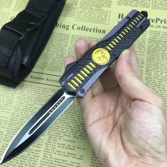 Custom pirate icon tactical spring assisted tool bag survival gear automatic double-edged/single-edged outdoor hunting EDC tool camping tool with zinc-aluminum handle
