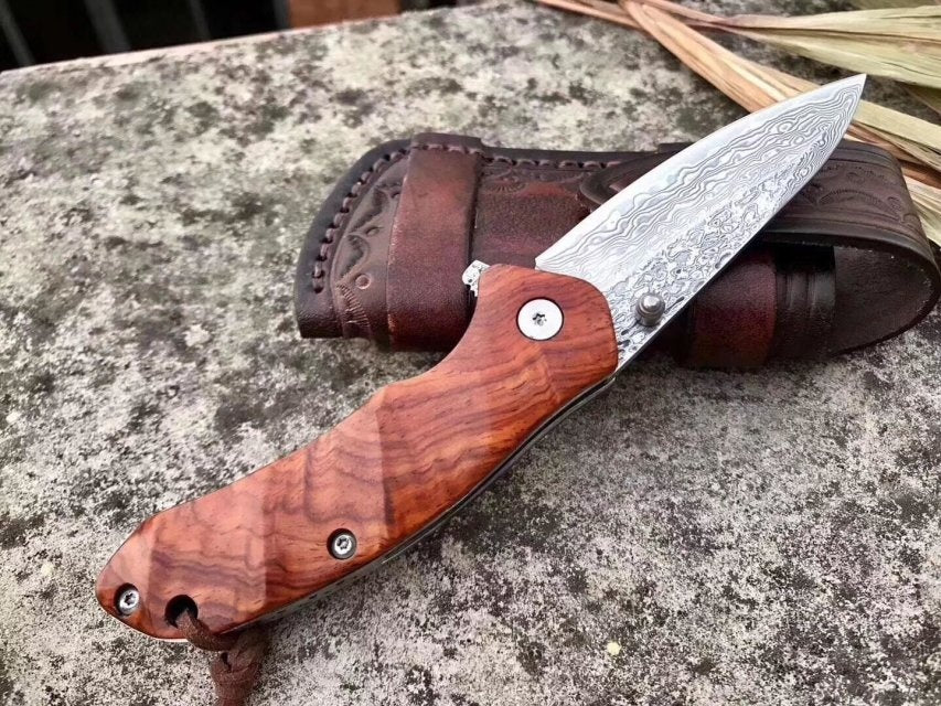 Little Damascus VG10 steel core pocket knife small pocket knife mahogany handle collect gift carry-on key chain knife