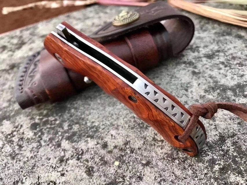 Little Damascus VG10 steel core pocket knife small pocket knife mahogany handle collect gift carry-on key chain knife