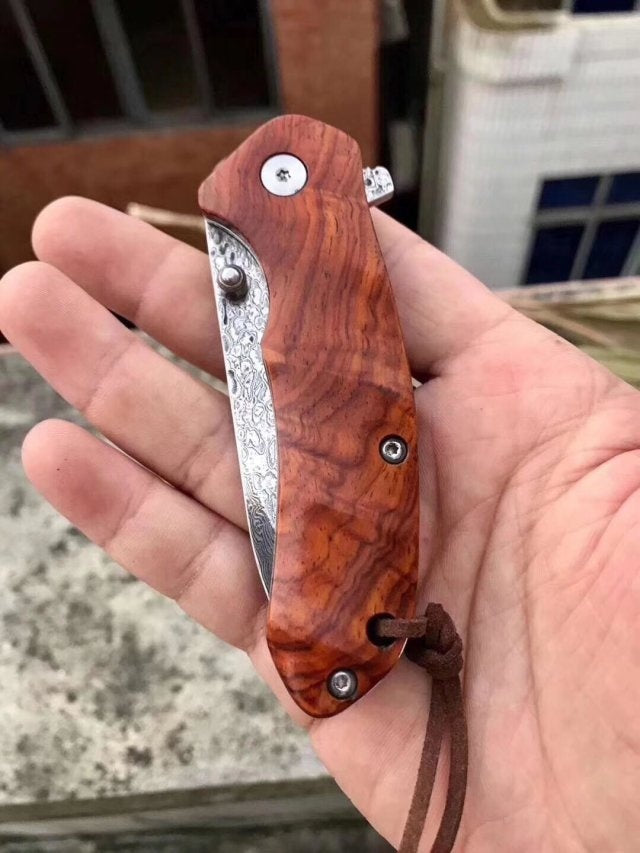 Little Damascus VG10 steel core pocket knife small pocket knife mahogany handle collect gift carry-on key chain knife
