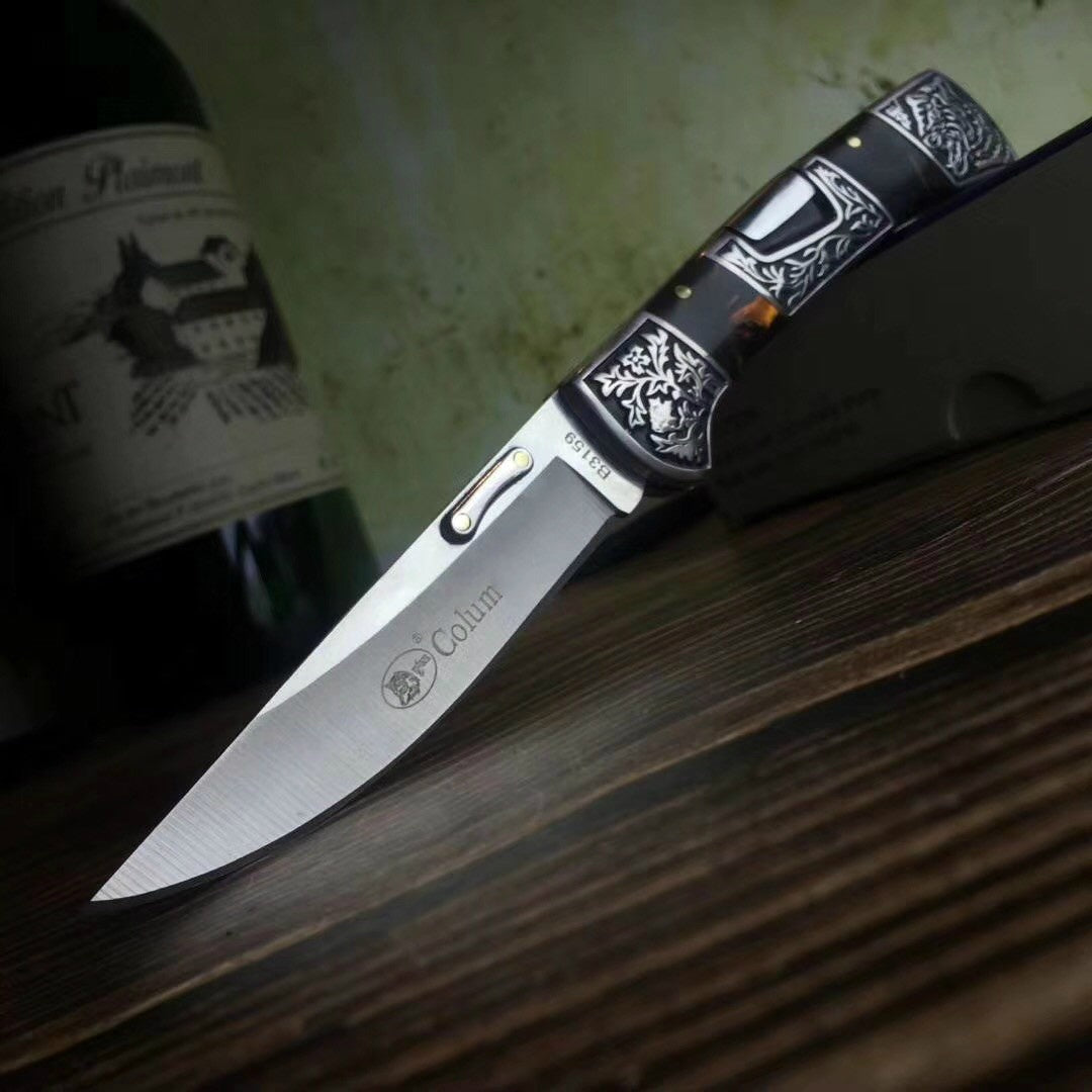 Columbia Multi-function folding knife 3Cr13Mov portable camping mini tactical rescue survival hunting knife all steel carved + color wood handle