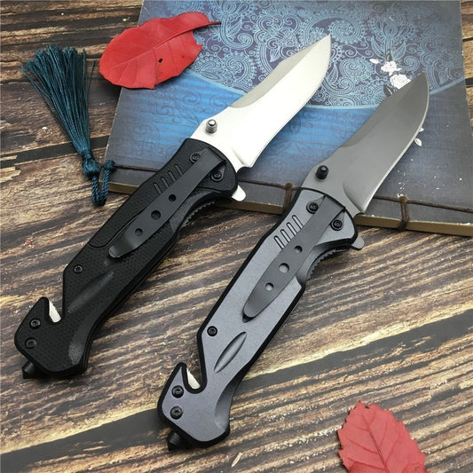 Black & silver assist in opening outdoor folding pocket knife cutter portable outdoor survival camping knife aluminum handle
