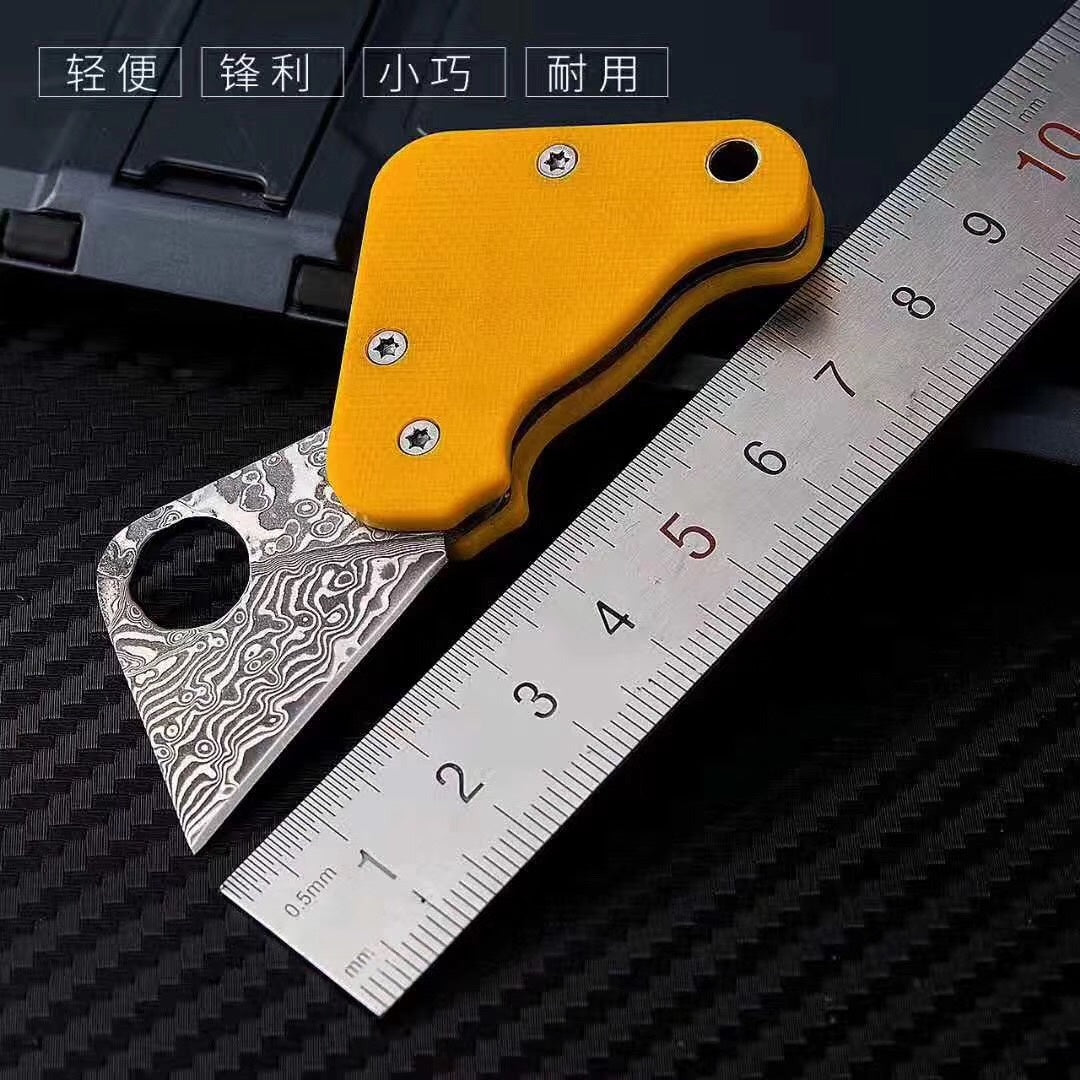 "2019 latest" damascus， square mini pocket knife, folding knife, sharp EDC tool G10 handle key chain, birthday gift collection